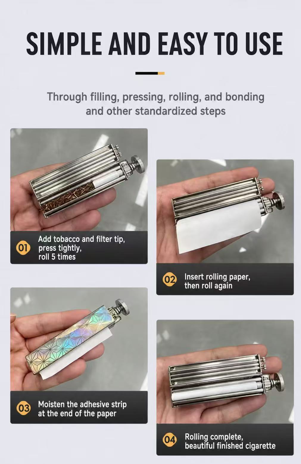 SNOK Titanium Alloy Cigarette Rolling Machine 6*70mm - Premium Portable Vintage Handheld Cigarette Roller with Smooth Output & Durable Precision Structure